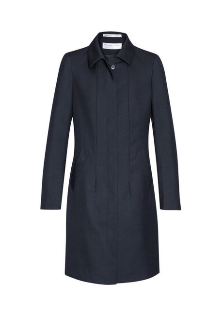 Ladies XL lined overcoat in Midnight with concealed buttons, side pockets, and a refined silhouette for winter elegance.