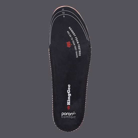 Black KingGee Tradie Insoles in size 9/11, designed for comfort, shock absorption, and breathability for tradespeople.