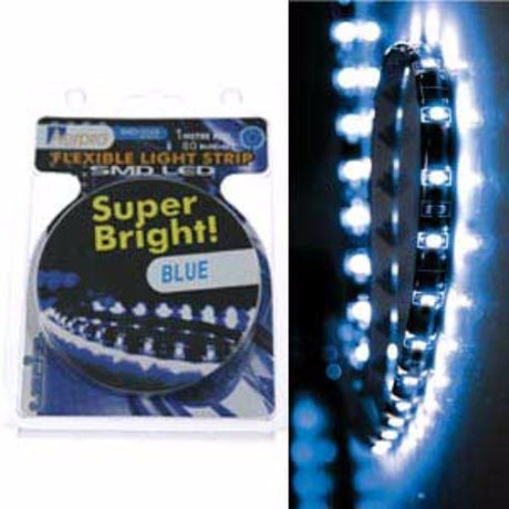 AERPRO 12V 1M blue LED flexible strip with 60 bright LEDs, perfect for versatile indoor and outdoor lighting projects.