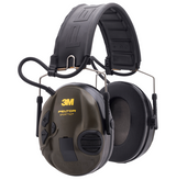 3M PELTOR SportTac Hunting headset with interchangeable orange and green shells, collapsible design, and audio input for radios.