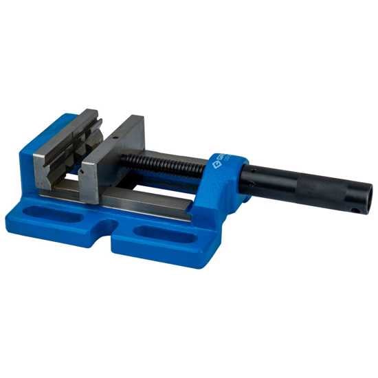 Groz 120mm Drill Press Vice with heavy-duty cast iron construction, 5-inch jaw width, and three mounting options for stability.