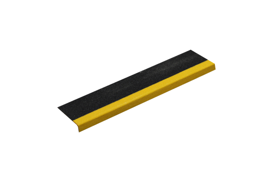Yellow and black fibreglass stair nosing, 155 x 25 x 580mm, providing a heavy-duty anti-slip surface for safety.