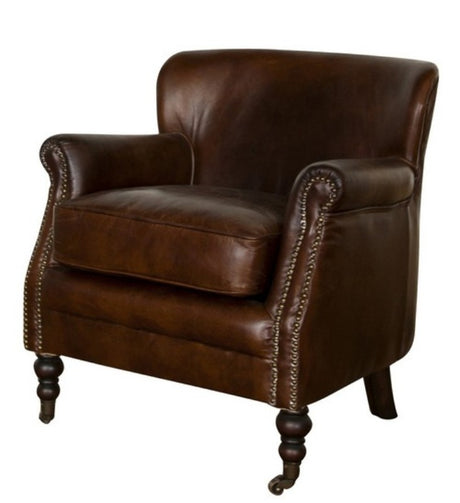 Elegant Mortimer Chair Vintage Cigar in South American leather, offering comfort and rustic charm for any living space.