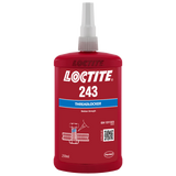 LOCTITE 243 blue threadlocker in 250ml bottle, securing bolts and nuts against vibration with medium strength and oil tolerance.