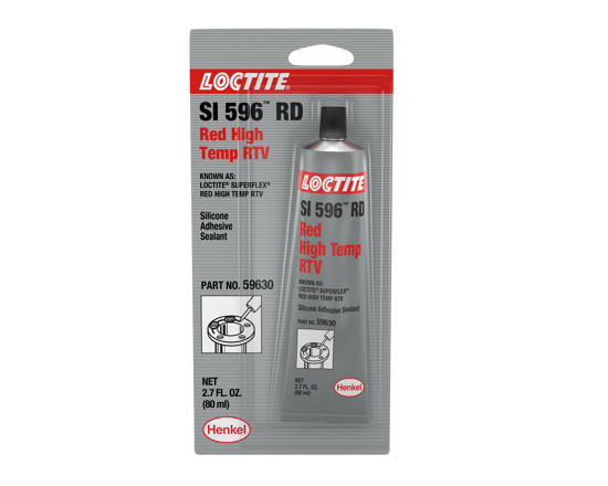 Red silicone sealant tube, LOCTITE SI 596, designed for high-temperature gasketing and sealing with superior flexibility.