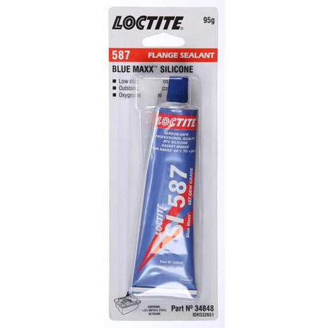 LOCTITE SI 587 Blue Maxx silicone paste in metallic blue, ideal for gasketing, sealing, and automotive repairs.