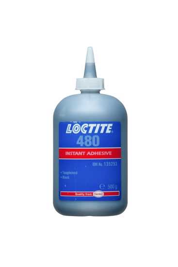 LOCTITE 480 Instant Adhesive in a 500g bottle, designed for strong, flexible bonding of metals, plastics, and rubbers.