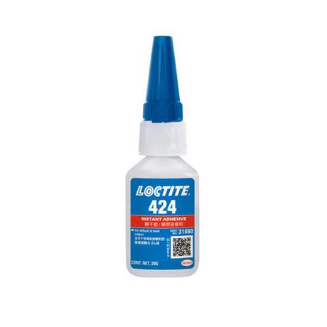 LOCTITE 424 Instant Adhesive in a 25ml bottle, ideal for quick bonding of EPDM, SBR rubber, metals, and plastics.