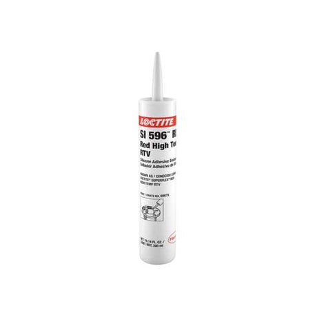 Red LOCTITE SI 596 Silicone sealant in a smooth paste, ideal for high-temperature sealing and bonding applications.