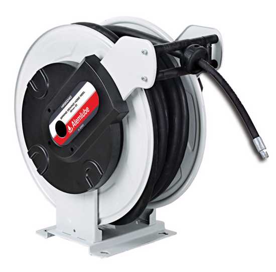 Alemlube EL Series Metal Air/Water Hose Reel with 15m hose, durable steel frame, for low pressure air/water applications.
