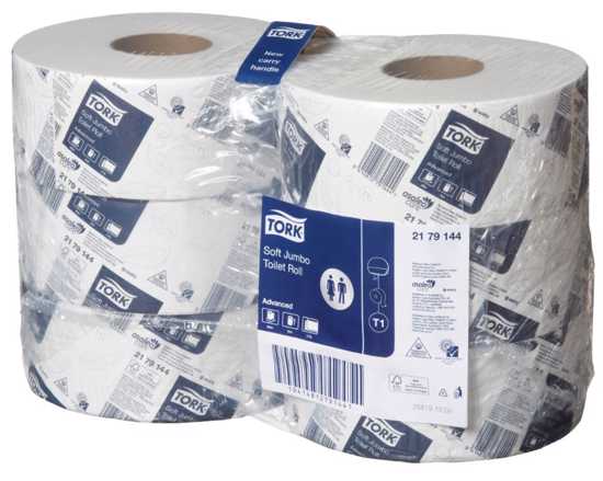 Soft 2-ply jumbo toilet paper rolls, 320 metres each, eco-friendly with 6 rolls for high-traffic washrooms.