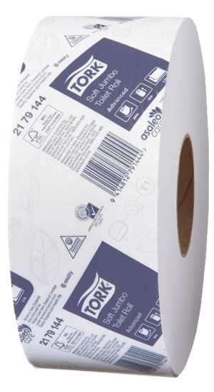 Tork Soft 2-Ply Jumbo Toilet Paper Roll, 320m, 6 rolls, eco-friendly, designed for high-traffic washrooms.