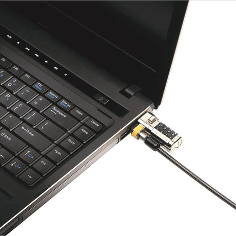 Kensington Clicksafe Combination Laptop Lock, ensuring robust security with customizable codes for laptop protection on the go.