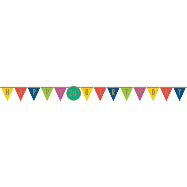 Colorful Pennant Banner featuring Happy Dots, customizable for any age, ideal for festive celebrations and birthday parties.