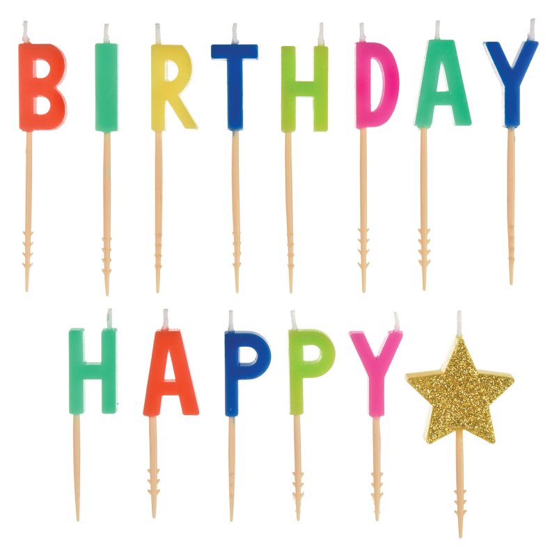 Birthday Candles - Happy Dots Birthday Pick (7.6cm) - Pack of 5