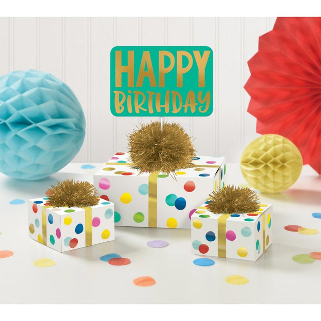 Colorful Table Decorating Kit - Happy Dots HB with vibrant polka dots, includes a 21cm centerpiece and two 5cm decorations.