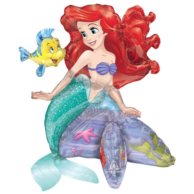 Vibrant 50cm foil balloon featuring The Little Mermaid characters, perfect for children's parties and themed celebrations.