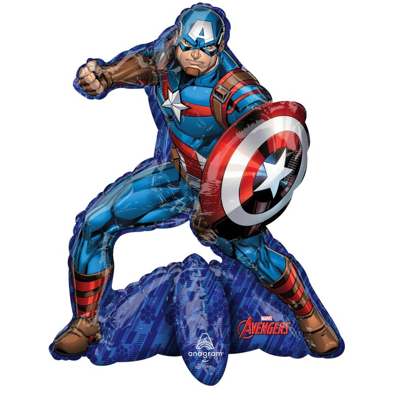 Self-sealing foil balloon featuring Captain America's shield, perfect for Avengers-themed parties, 66cm in size.