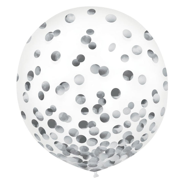 Silver latex balloons (24in) in a pack of 2, perfect for elegant party decorations and celebrations.