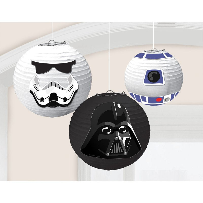 Paper Lanterns featuring Star Wars designs, pack of 3, perfect for themed parties and decor, adding a cosmic touch.