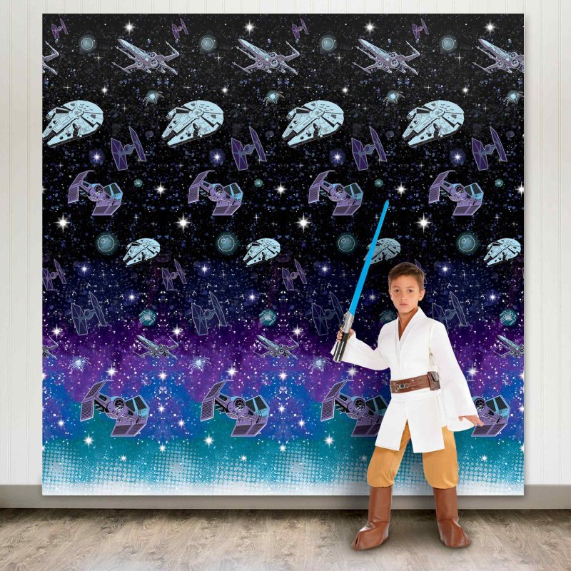 Two vibrant Star Wars galaxy backdrops, each 1.21m x 2.43m, perfect for themed parties and photo displays.