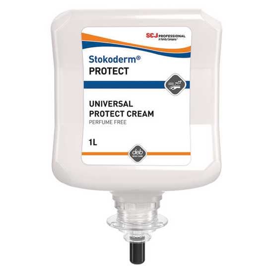 Deb Stokoderm Protect Cream 1L, a quick-drying skin barrier for professionals, protects against water and oil-based contaminants.