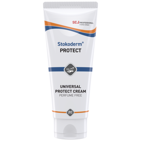 Deb Stokoderm Protect 100ml skin barrier cream, offering protection from water and oil-based contaminants, ideal for food industry use.
