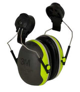 3M PELTOR X4P3GS/E earmuffs attach to hard hats, providing 27dB noise reduction for comfort and safety in noisy environments.