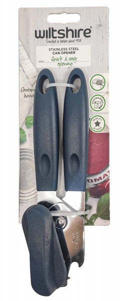 Durable stainless steel Wiltshire Can Opener with easy-turn handle, perfect for effortless can opening in any kitchen.