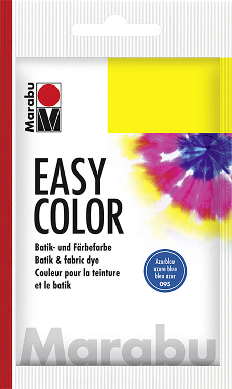 Vibrant 25g MARABU EASY COLOUR dye in Azure Blue, perfect for crafting on various fabrics like cotton and silk.