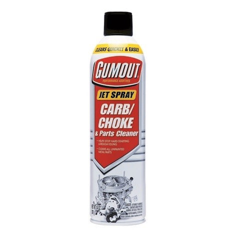 Jet Spray Carb Choke Cleaner by GUMOUT in a 397g can, designed for effective carburetor cleaning and engine performance enhancement.