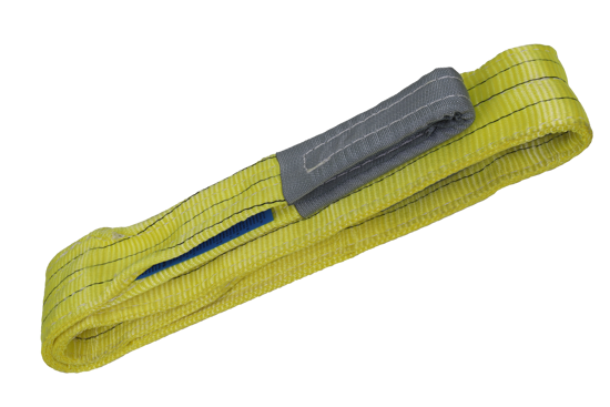 Durable 3T x 2m yellow flat web sling with formed eyes, compliant with safety standards for heavy-duty lifting.