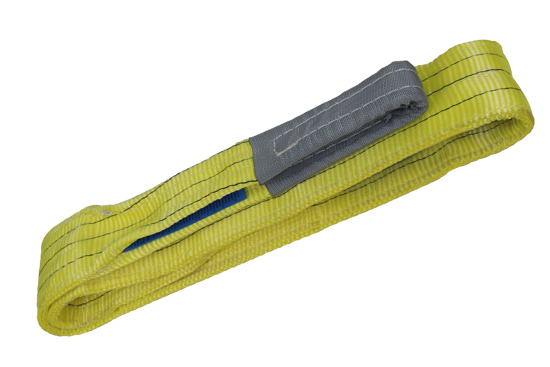 Bullivants Flat Webb Sling 3T x 6m in yellow, featuring durable polyester webbing with formed eyes for secure lifting.