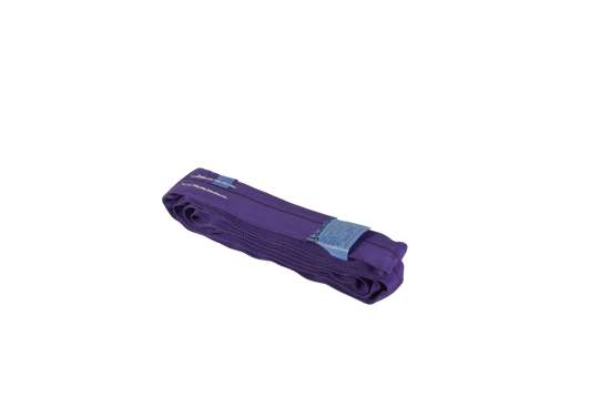 Bullivants 1T x 3m synthetic round sling in violet, designed for heavy-duty lifting with a durable outer casing and test certificate.