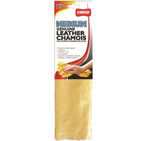 Genuine Kenco Leather Chamois: premium oil-tanned, thick, absorbent for streak-free cleaning of windows and mirrors.