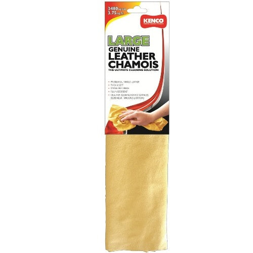 Genuine leather chamois by Kenco for streak-free cleaning of windows and mirrors, measuring 1.25 sq ft, fully absorbent.