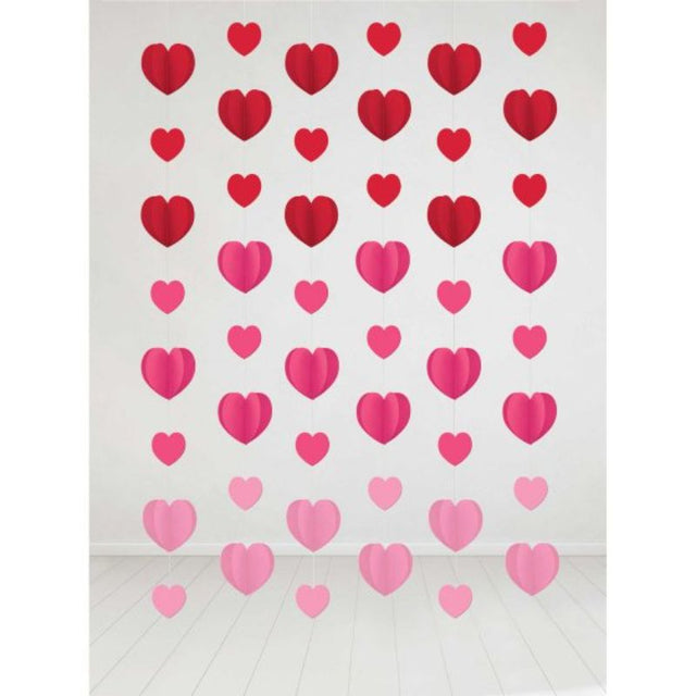 Colorful heart-shaped string decorations, 2.1m long, perfect for romantic occasions and festive gatherings. Pack of 6.