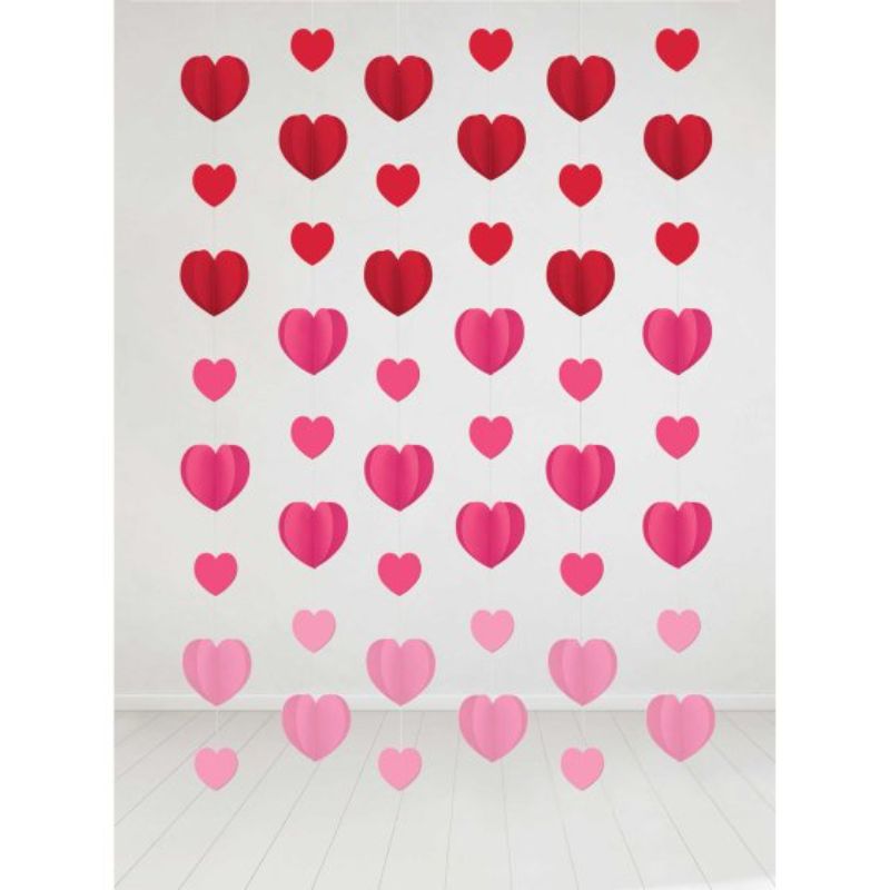 Hearts Hanging String Decorations - Pack of 6