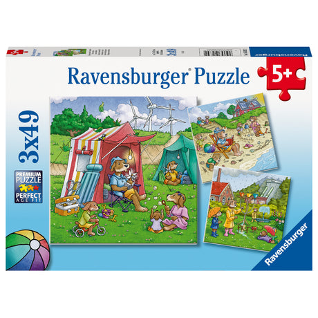 Ravensburger Renewable Energies puzzle set featuring vibrant 49-piece designs of wind, solar, and hydropower for kids 5+.