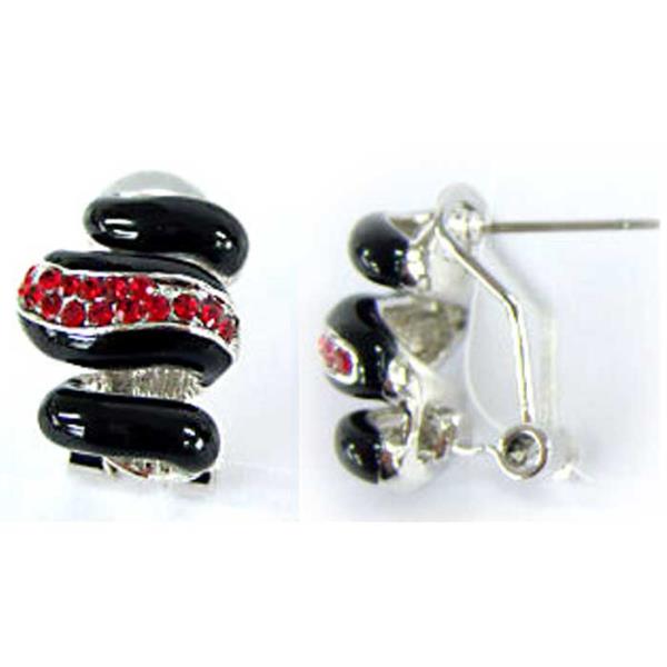 Bold black and red enamel earrings with post-back closure for a striking accessory look. Perfect for any occasion.