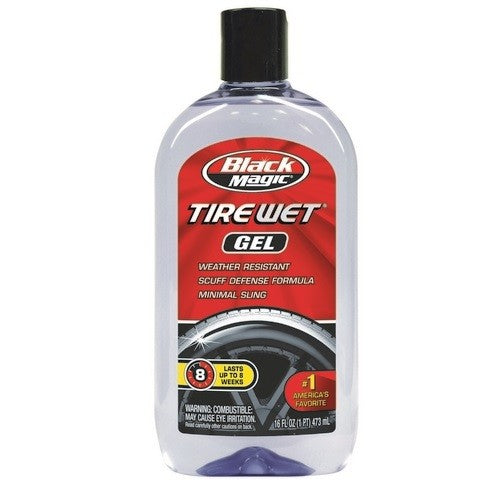 Tire Wet Gel by BLACK MAGIC in 473ml enhances tires with a glossy, long-lasting black shine and self-healing formula.