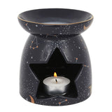 Purple Constellation Oil Burner featuring a celestial design, gold moons, and a star cut-out for enchanting ambiance.