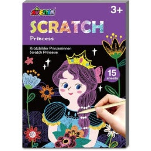 Mini scratch art book with 15 princess designs, includes scratching tool for vibrant creations, ideal for kids aged 3+.