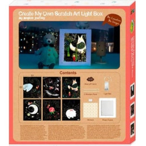 Colorful light box craft kit featuring 8 enchanting scenes for kids to create and illuminate their artwork.