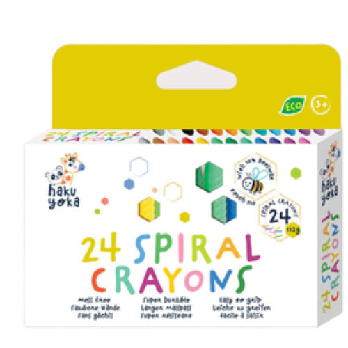 Colorful Haku Yoka 24 Colors Spiral Crayons in a compact box, made from eco-friendly beeswax for smooth, creative coloring.