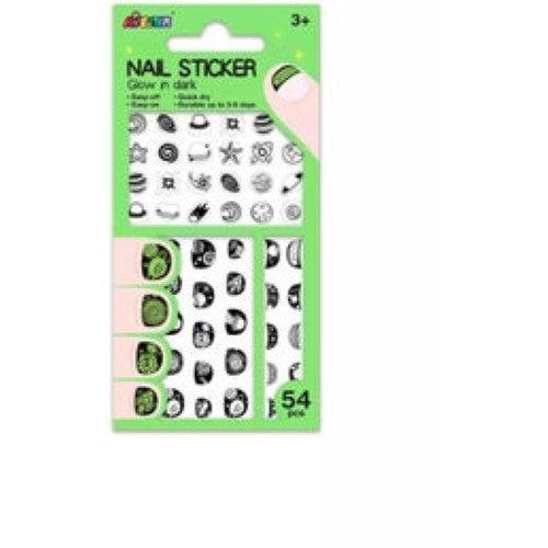 Glow-in-the-dark green nail stickers for creative manicures; easy to apply, perfect for kids and adults.