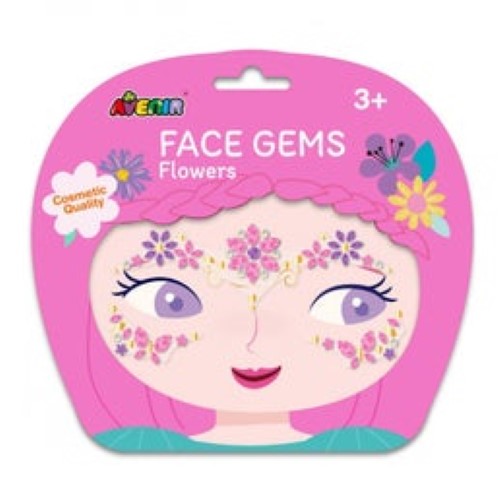 Vibrant floral face gems for kids, hypoallergenic, no-glue, perfect for parties and imaginative play, measuring 11.5 x 5.6 cm.