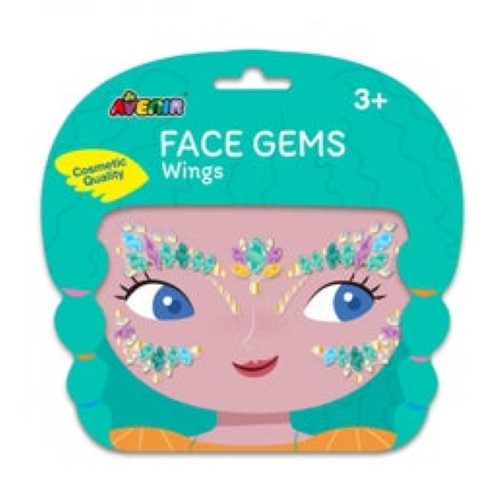 Colorful Avenir Face Gems Wings for kids, hypoallergenic, peel-and-stick design, perfect for creative play and special occasions.