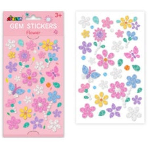 Colorful flower-shaped gem stickers for crafts, perfect for kids aged 3+, enhancing creativity and fun projects.