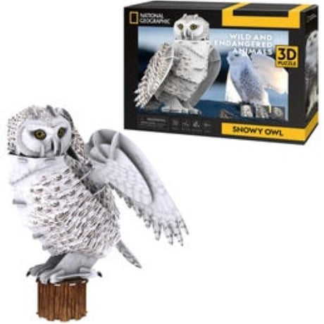 Realistic 62-piece 3D puzzle of a snowy owl, perfect educational gift for kids aged 8+, promotes wildlife awareness and creativity.